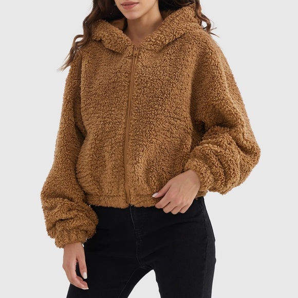 OROLAY Fleece Cropped Drop Shoulder Coat - Picture 1 of 5